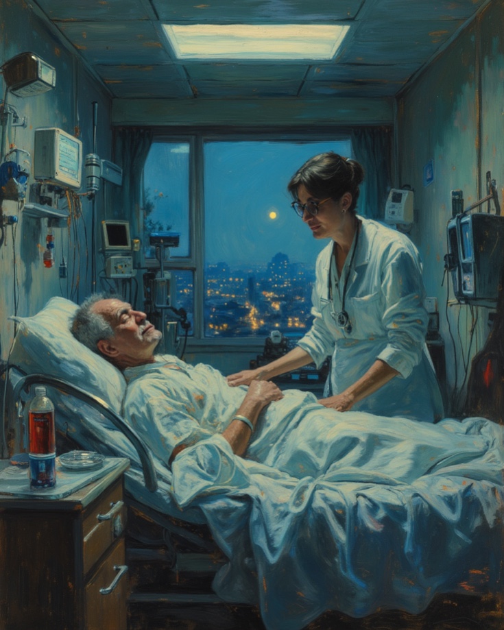 Silhouette with internal systems glowing like constellations