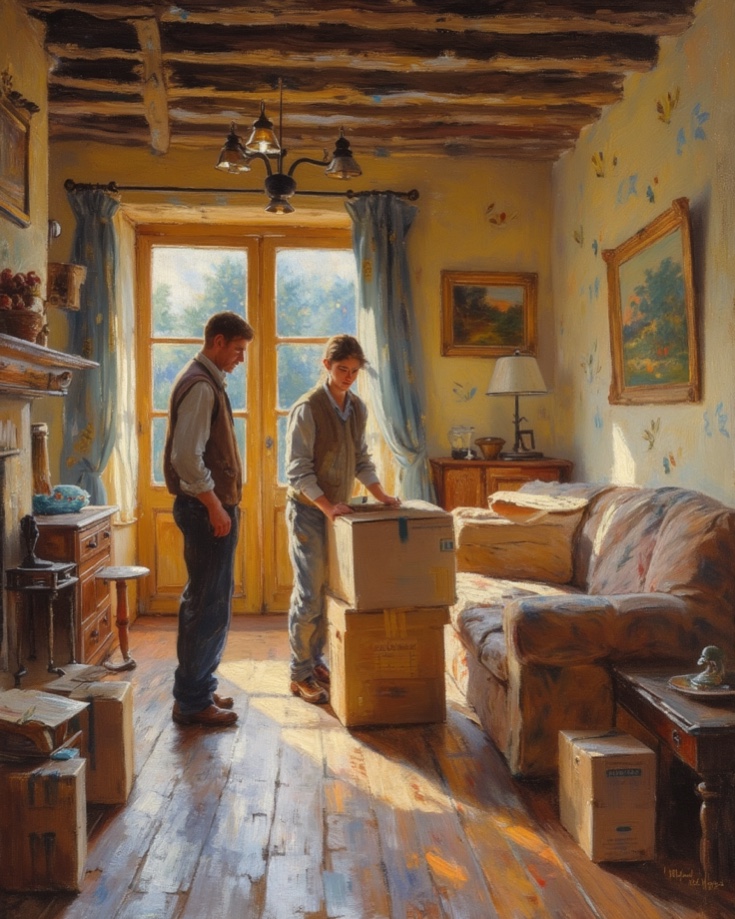 House with glowing windows at twilight surrounded by protective trees