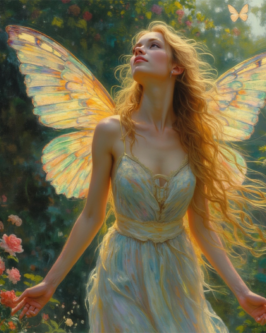 Butterfly emerging from chrysalis with light streaming through